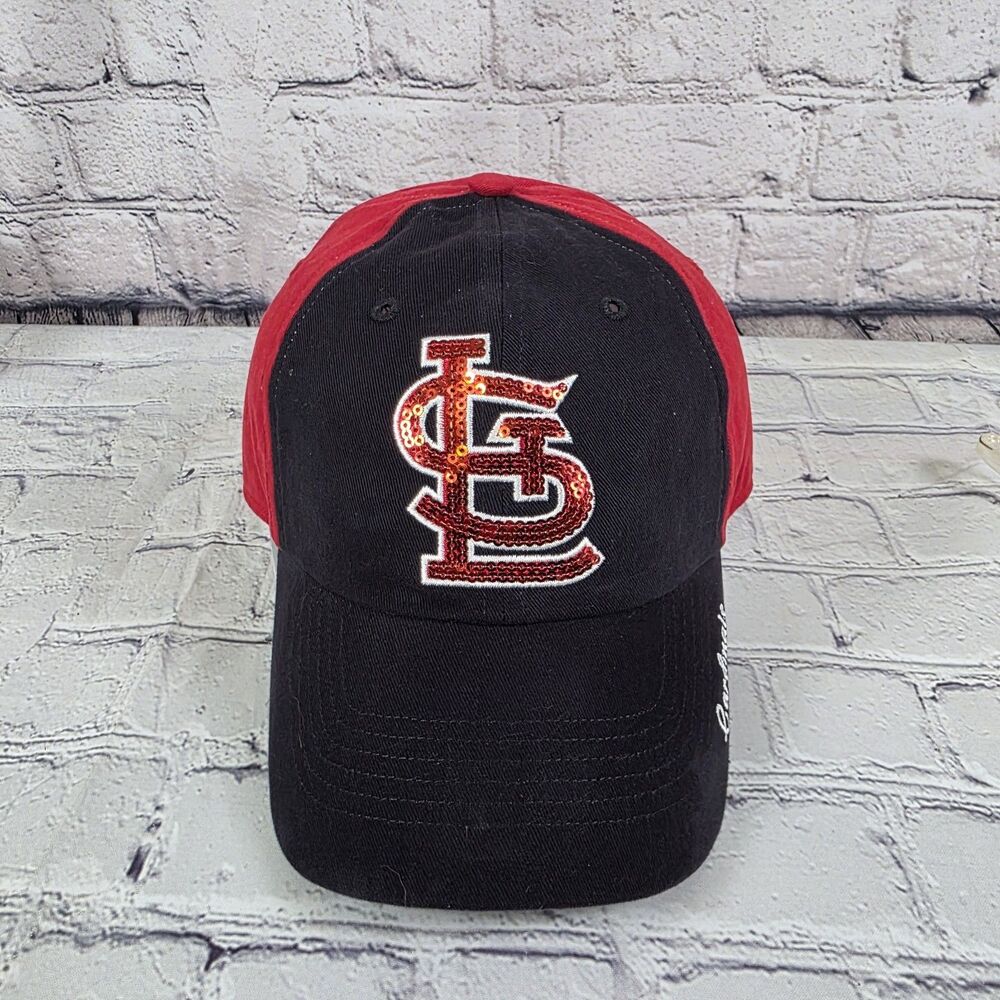 St Louis Cardinals Womens Sequin Cap Hat Black Adjustable Strapback Embroidered